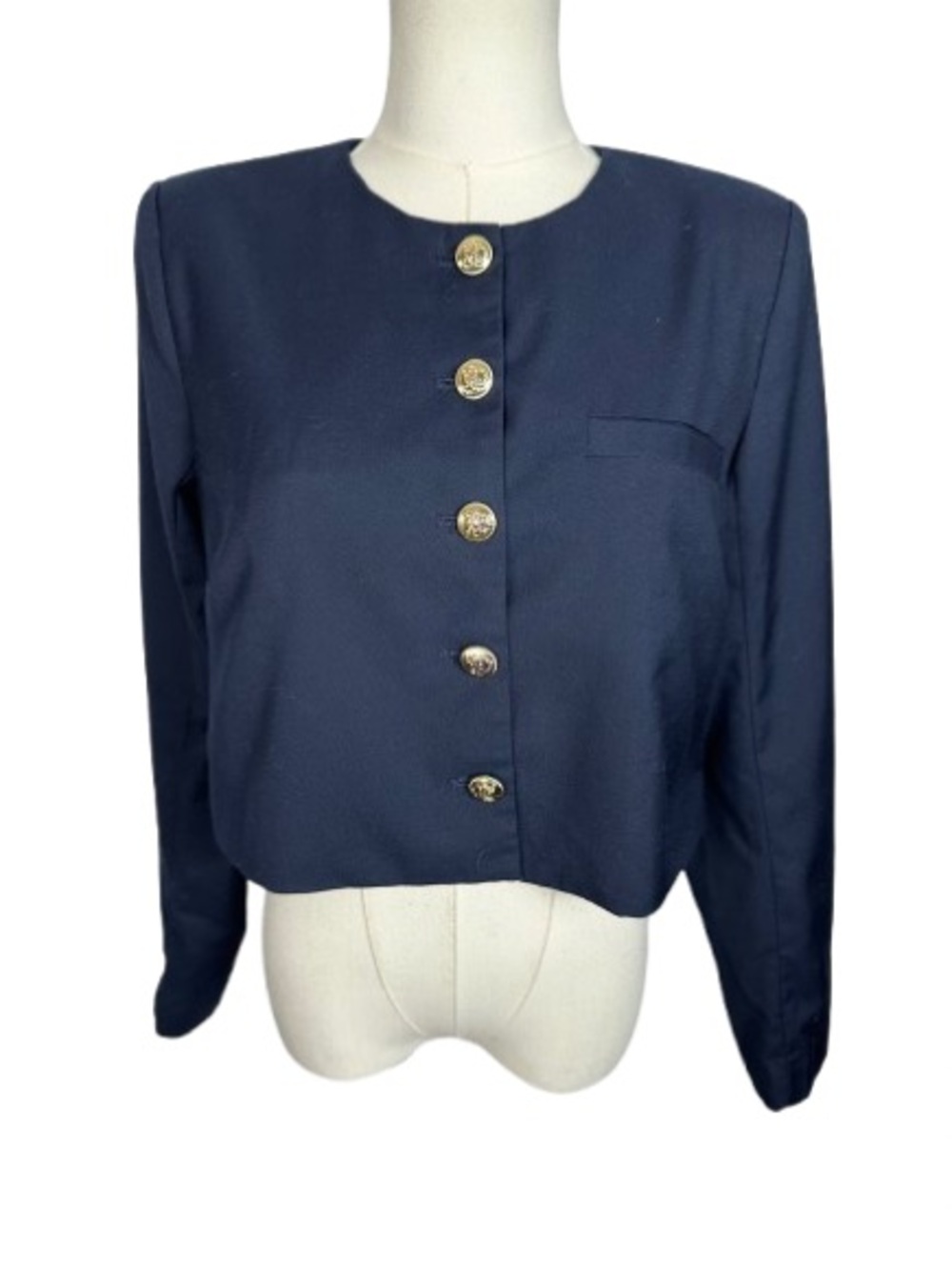 Classic Navy Cropped Button-Front Jacket
